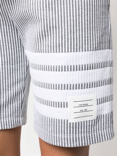 Thom Browne Bar Stripe Seersucker Shorts Grey Farfetch