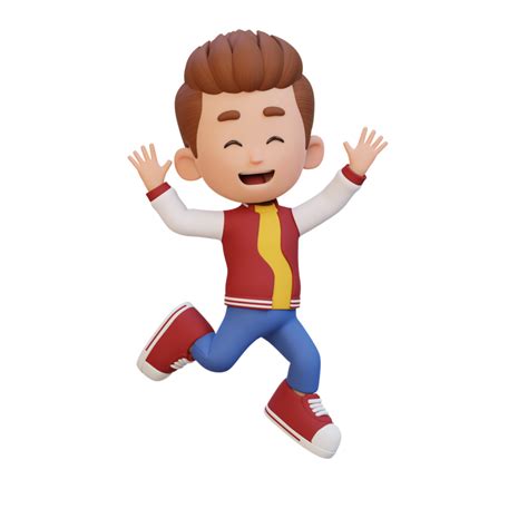 3d Cute Boy In Jumping Pose 34918434 Png