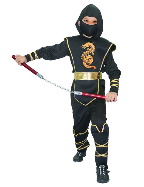 Tapferer Ninjakrieger Ninja Kinderkost M Mit Drachenmotiv Schwarz Gold