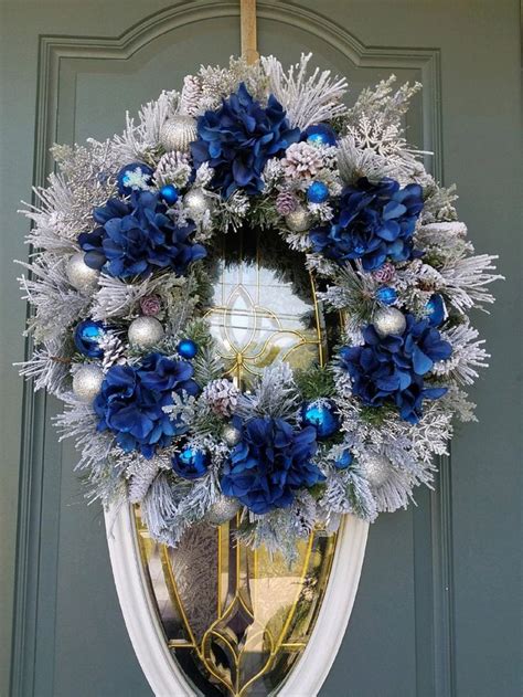 Christmas Wreath / Blue Christmas Wreath / Hanukkah Wreath/ Elegant Christmas wreath / Blue and ...