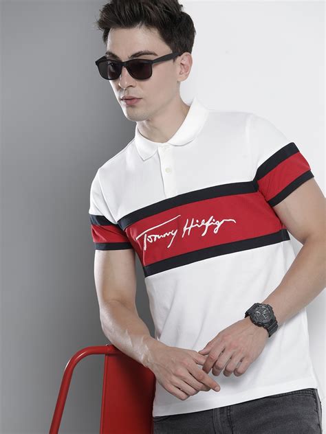 Buy Tommy Hilfiger Men White And Red Colourblocked Embroidery Detail Polo