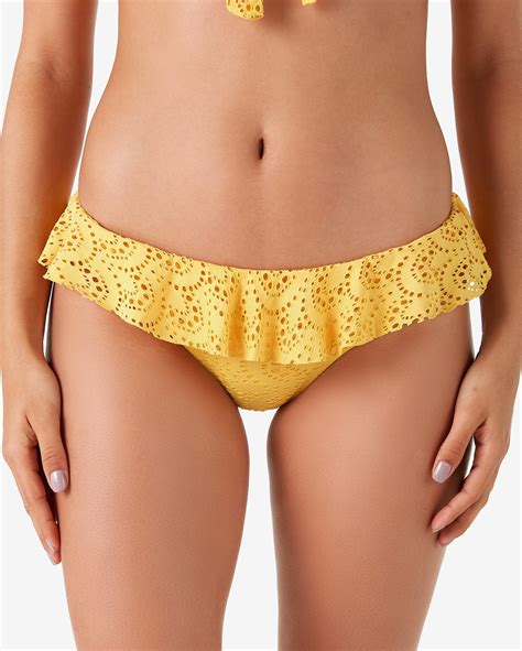 Riachuelo Biqu Ni Calcinha Tanga Babados E Textura Amarelo Dript