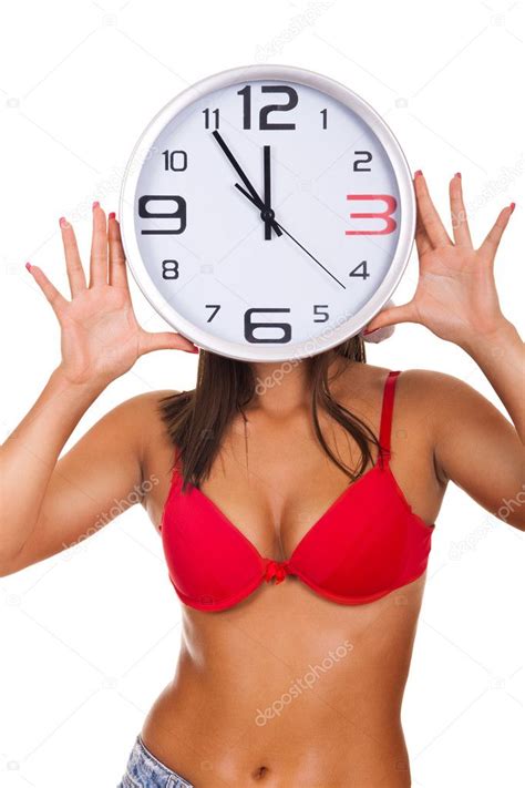 Naked Woman Holding Clock On Face Stock Photo Luckybusiness 7478274