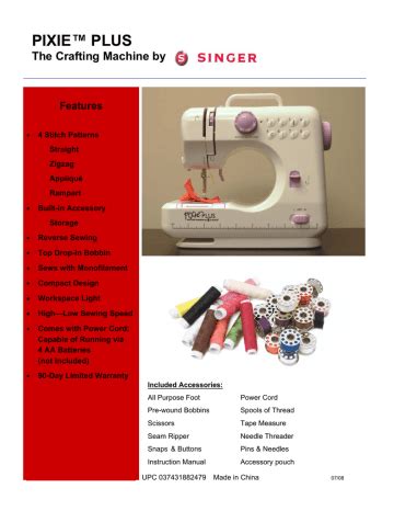 SINGER Pixie Plus Datasheet Manualzz