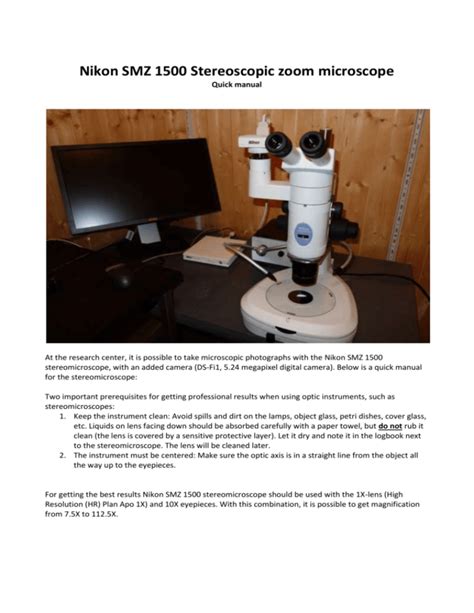 Nikon Smz 1500 Stereoscopic Zoom Microscope