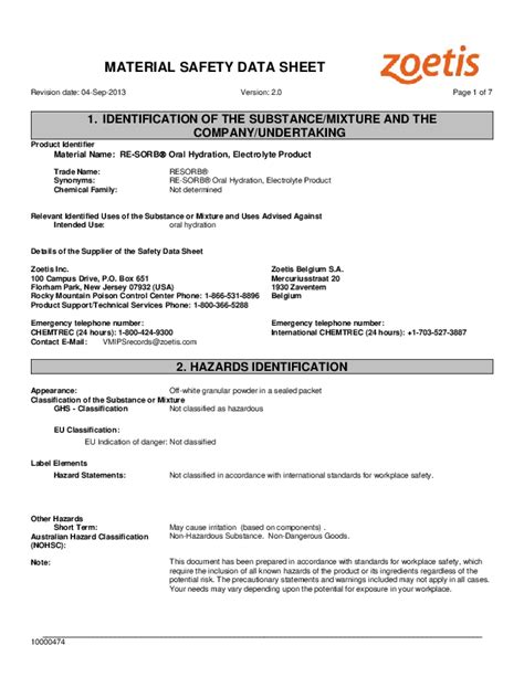 Zoetis Material Safety Data Sheet Product Identifier Re Sorb Zoetis Inc