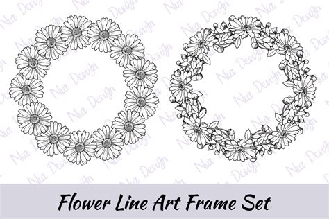 Floral Frame Daisy Flower Line Art Svg Graphic By Nurdesign99