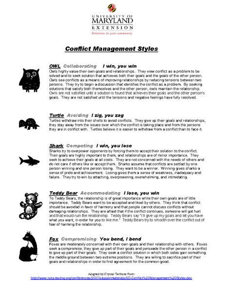 Conflict Management Styles Quiz - Conflict Management Styles Adapted by