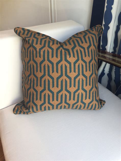 Decorative Pillows, Tan & Teal Outdoor Pillow Covers With Geometric ...