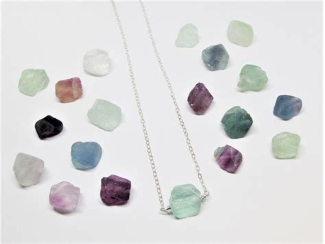 Raw Fluorite Crystal Necklace Green Blue Purple Stone Etsy India