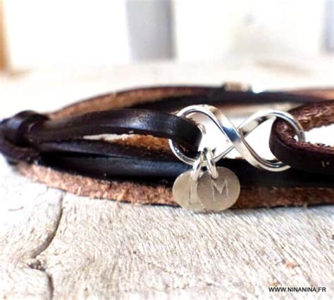 Bracelet cheville cuir homme personnalisé et infini argent Ninanina