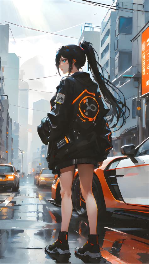 Anime Girl Sports Car 4K #8531m Wallpaper iPhone Phone