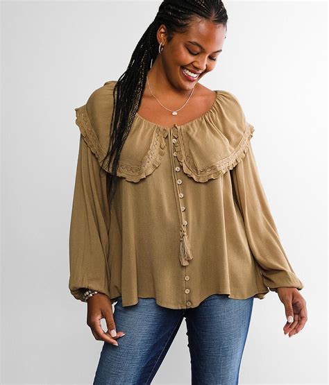 Gimmicks Lace Peasant Blouse Womens Shirts And Blouses In Brown Buckle