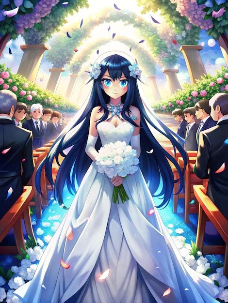 Beautiful Anime girl in a wedding dress illustration | Premium AI ...