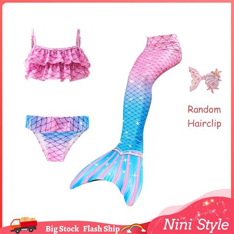 Princess Ariel Girls Swimmable Mermaid Tail Bikini Set Girls Fancy Swimming Clothes Pool Party