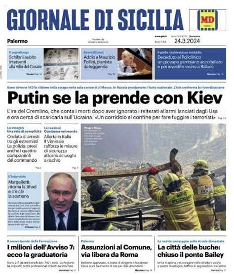 Prima Pagina Giornale Di Sicilia Putin Se La Prende Con Kiev