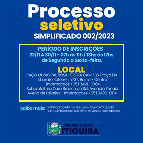 Prefeitura abre processo seletivo simplificado 2023 Associação Mato