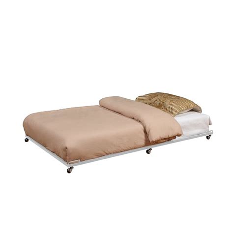 Archer Roll-Out Trundle Bed Frame, White Metal, 39'' Twin With 6 Slats ...