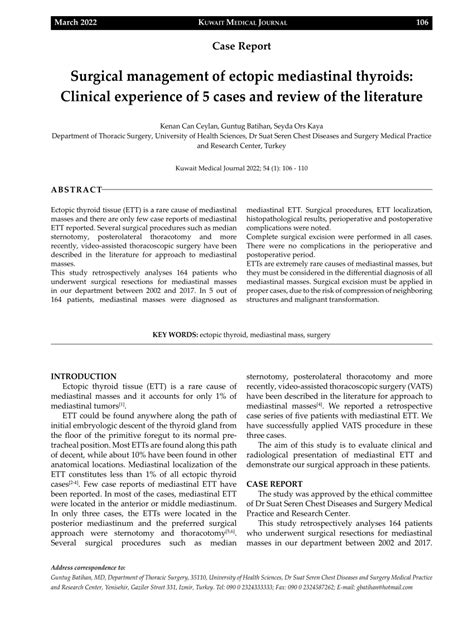 Pdf Surgical Management Of Ectopic Mediastinal Thyroids Clinical