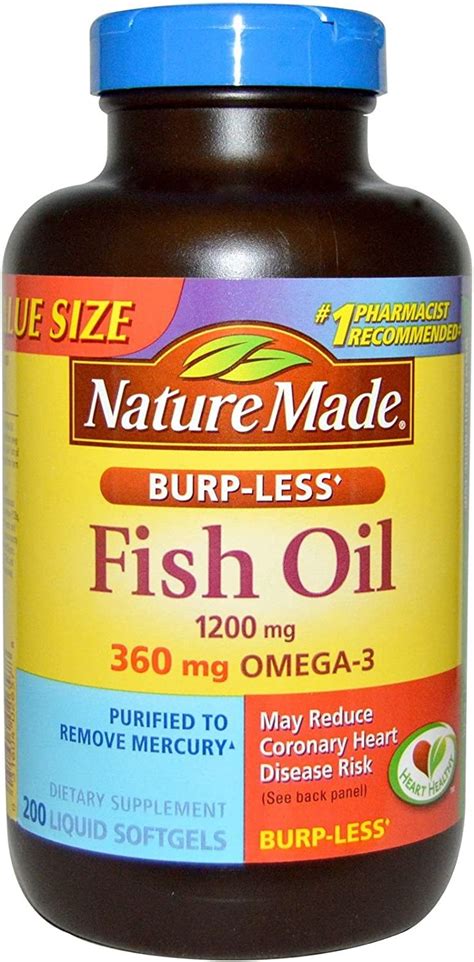 Nature Made Burp Less Fish Oil 1200mg 360mg Omega 3 Liquid Softgels