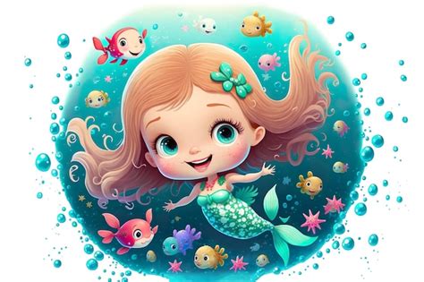 Premium Photo | Beautiful cartoon Mermaid Poster for kids AI illustration