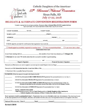 Fillable Online Convention Registration Form Catholic Daughters Of