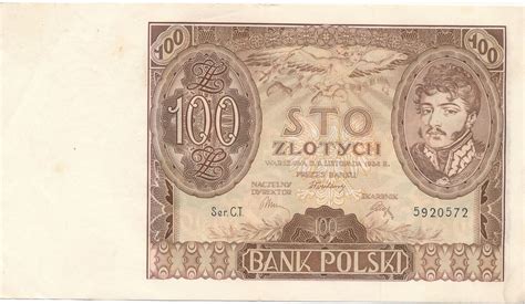 Polen Zloty Geldschein Banknote Poniatowski Sto Zlotych Bank