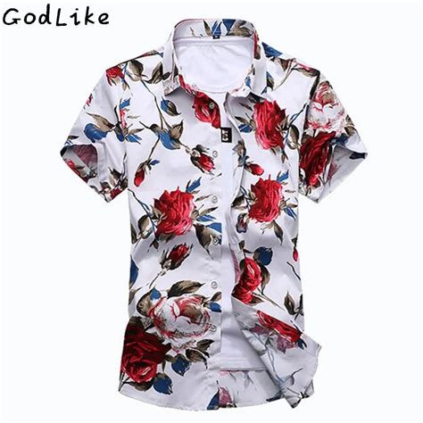 2017 Short Sleeve Shirt Men Summer Fashion Casual Plus Size Mens Floral ...