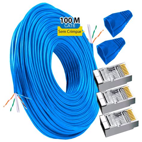 Cabo De Rede 100 Metros Cat6 UTP Conector Rj45 Blindado 100M