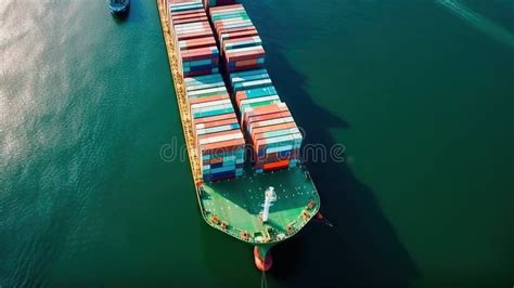 Vista A Rea De Um Navio De Carga Contentor Ponte De Comando E Navio