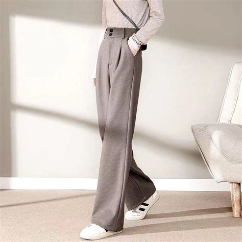 Cheap Winter Women Woolen Pants Casual Solid Wool Woman Wide Leg Pants