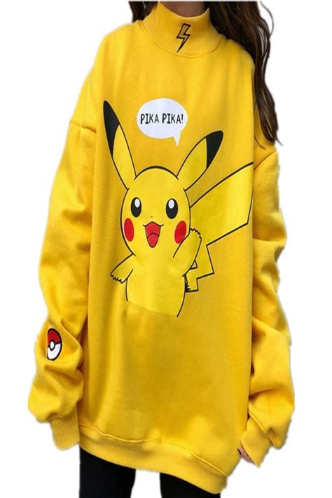 Women Hoodies Turtleneck Pikachu Print Sweatshirts Harajuku Pokemon Pullovers Kawaii Tops