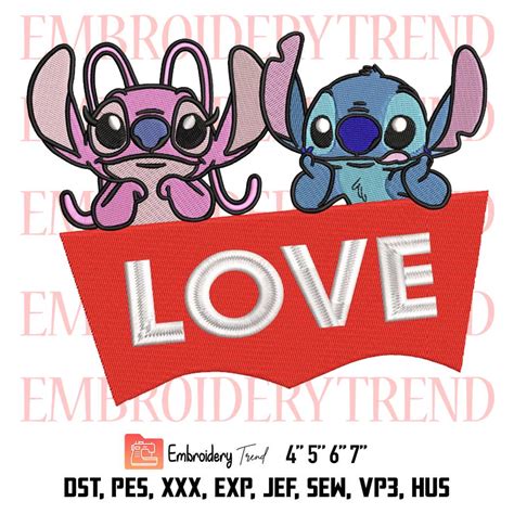 Cute Stitch And Angel In Love Embroidery, Lilo And Angel Embroidery ...