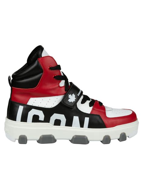 Dsquared2 Icon Logo Strap High Sneakers White Black Red Editorialist