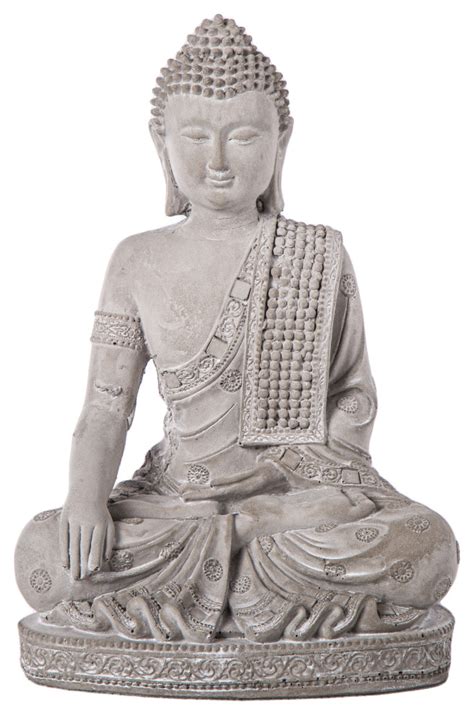 Cement Meditating Sash Buddha On Base Figurine Washed Concrete Gray