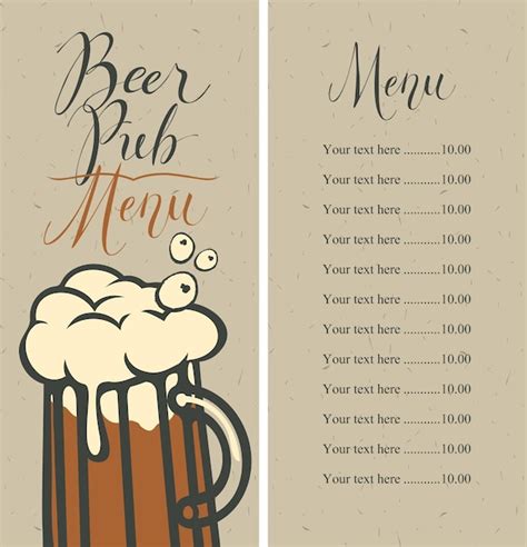 Menu Para Pub De Cerveja Caneca Vetor Premium