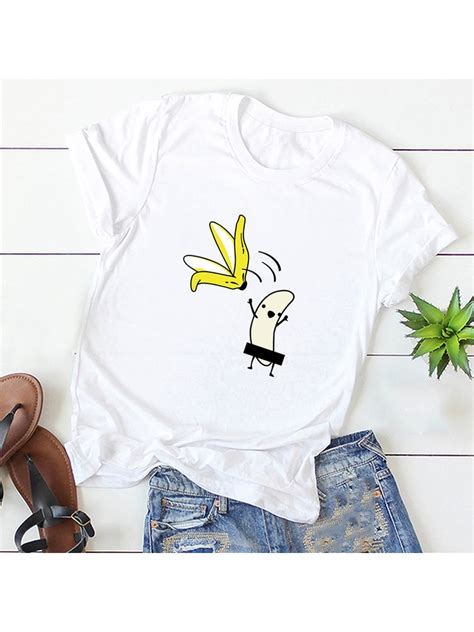 Summer Casual Funny T Shirt Women Naked Banana Cartoon Print Short Sleeve O Neck T Shirt Women