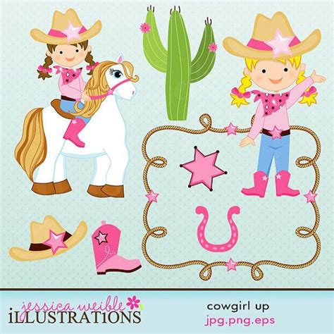 Cowgirl Up Cute Digital Clipart For Card Design By Jwillustrations