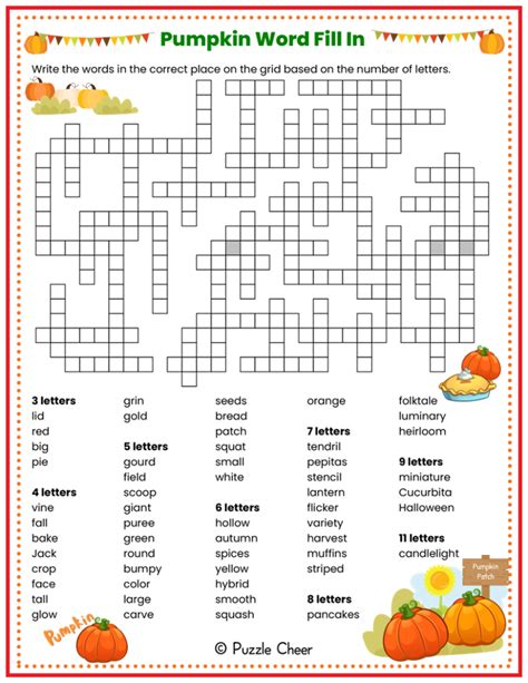 Pumpkin Word Fill In Puzzle Puzzle Cheer