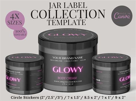 Neon Cosmetics Jar Label Template Editable Jar Wrap Around Etsy