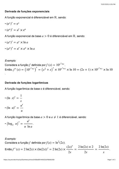 5 Derivadas Da Função Exponencial E Da Função Logarítmica 11 07 2020