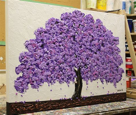 Purple Tree Painting Blossom Tree Art Tree of Life Abstract - Etsy