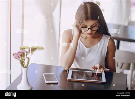 Beautiful Brunette With Glasses Stock Photo Alamy