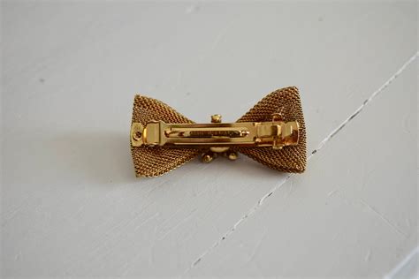 Vintage Hair Bow Barrette With Gold Chain Netting And Red Etsy