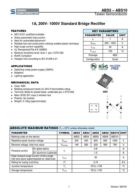 Abs Tsc Rectifier Hoja De Datos Ficha T Cnica Distribuidor