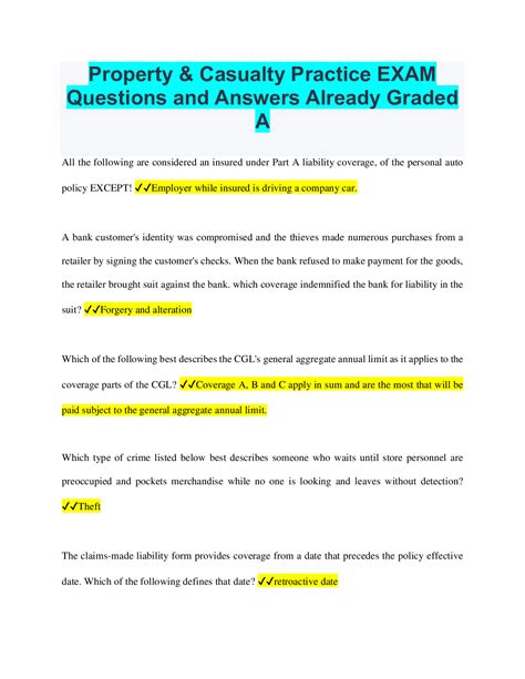 Property And Casualty Bundled Exams Questions And Answers With Approved