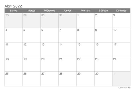 Calendario Abril Para Imprimir Icalendario Net