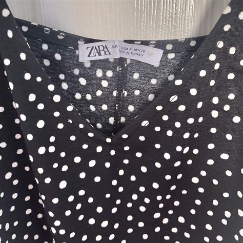 Zara Black And White Polka Dot Dress With Belt Loops Depop