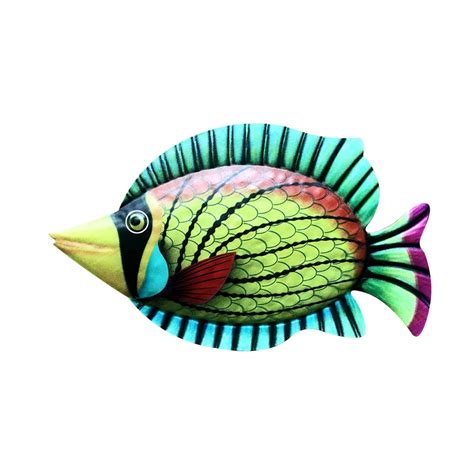 EQWLJWE 11 8 Inches Hand Painted Metal Fish Art Wall Decor Coastal