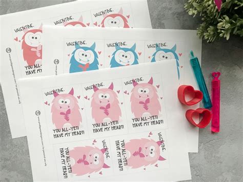 Kids Yeti Valentines Classroom Valentine Digital Download Prickly